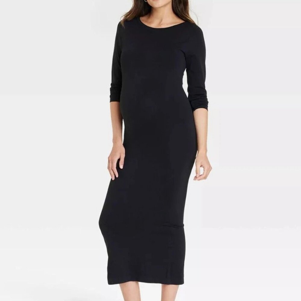 Ingrid & Isabel Maternity Long Seamless Midi Dress Large L Black NWT
